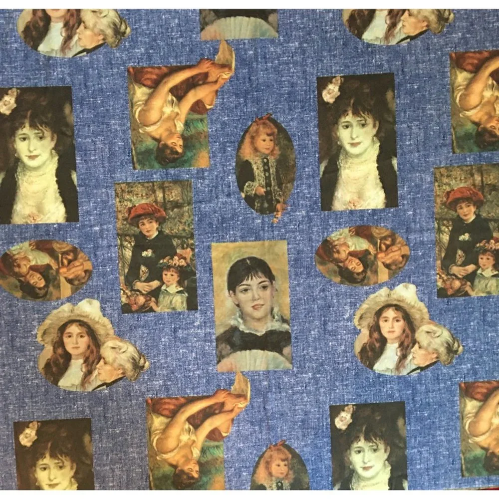 Novelty Material Remnant Denim Blue with Romanticism Renaissance  Portraits